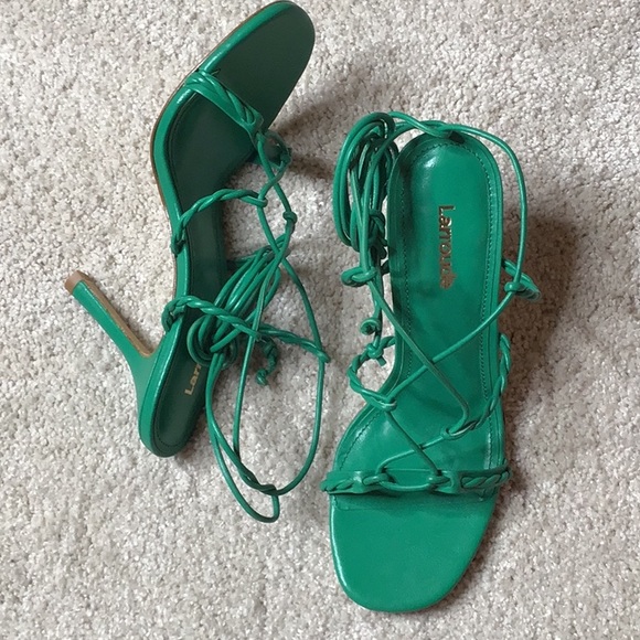 Larroudé Green Lace-up Heeled Sandal - Picture 3 of 5